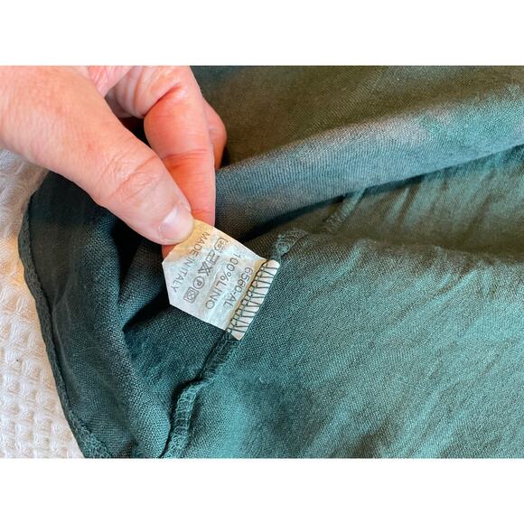 Meo Meli Linen Green Spaghetti Strap Halter Relaxed Fit Front Slit Maxi Dress XL - Picture 6 of 12